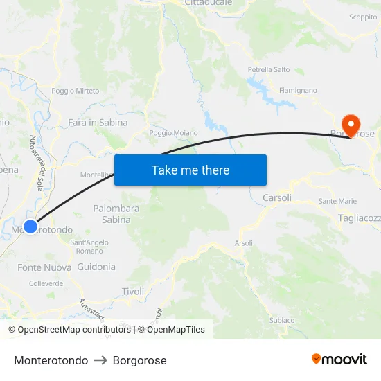 Monterotondo to Borgorose map
