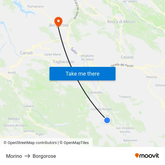 Morino to Borgorose map