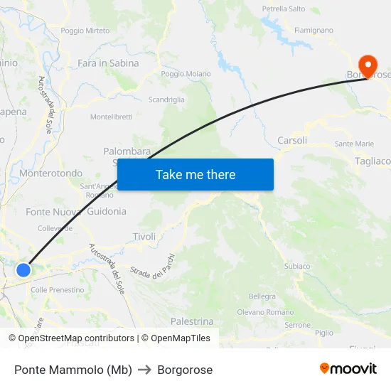 Ponte Mammolo (Mb) to Borgorose map