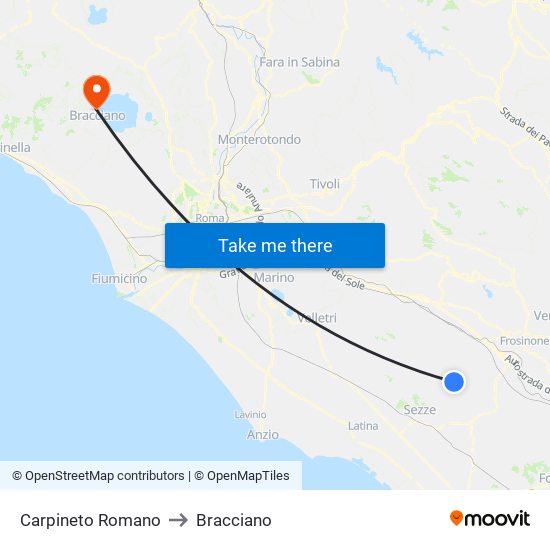 Carpineto Romano to Bracciano map