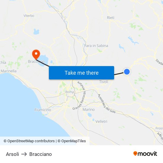 Arsoli to Bracciano map