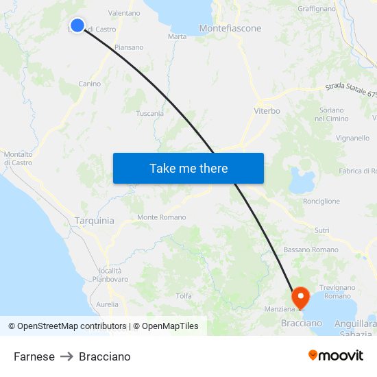 Farnese to Bracciano map