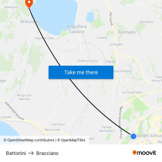 Battistini to Bracciano map