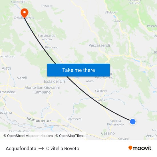 Acquafondata to Civitella Roveto map