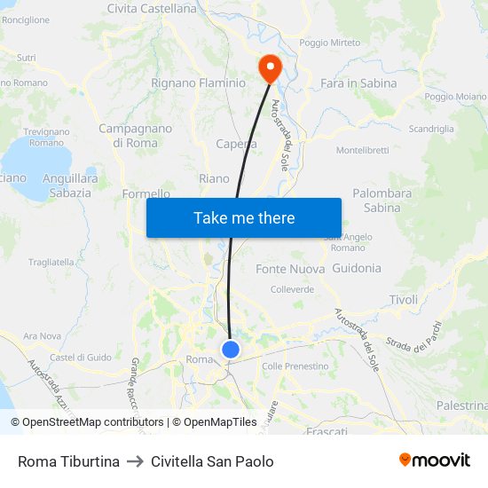 Roma Tiburtina to Civitella San Paolo map