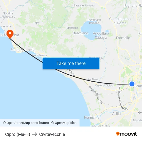 Cipro (Ma-H) to Civitavecchia map