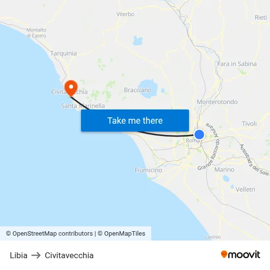 Libia to Civitavecchia map