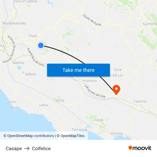 Casape to Colfelice map