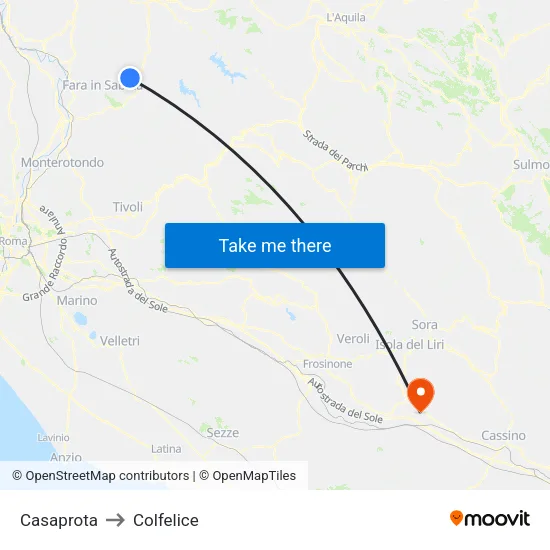 Casaprota to Colfelice map