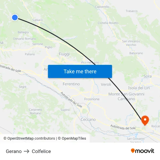 Gerano to Colfelice map