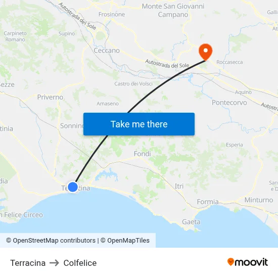 Terracina to Colfelice map
