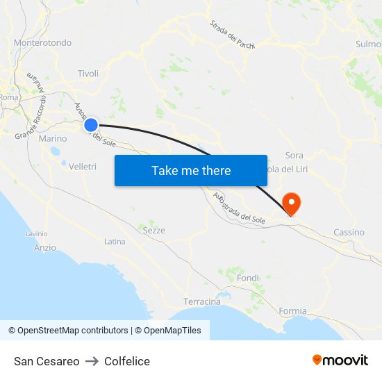 San Cesareo to Colfelice map