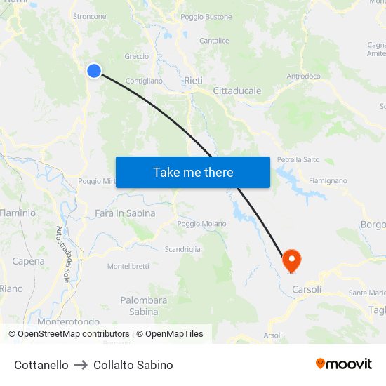 Cottanello to Collalto Sabino map