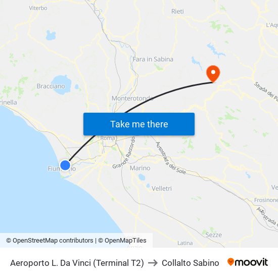 Aeroporto L. Da Vinci (Terminal T2) to Collalto Sabino map