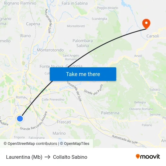 Laurentina (Mb) to Collalto Sabino map