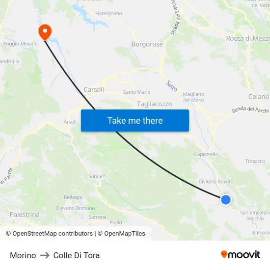 Morino to Colle Di Tora map