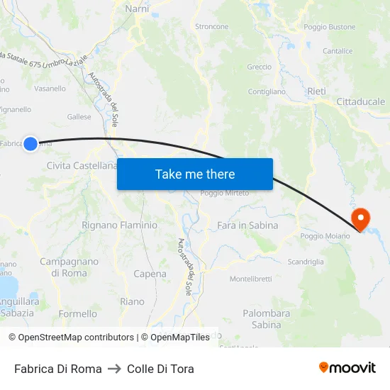 Fabrica Di Roma to Colle Di Tora map