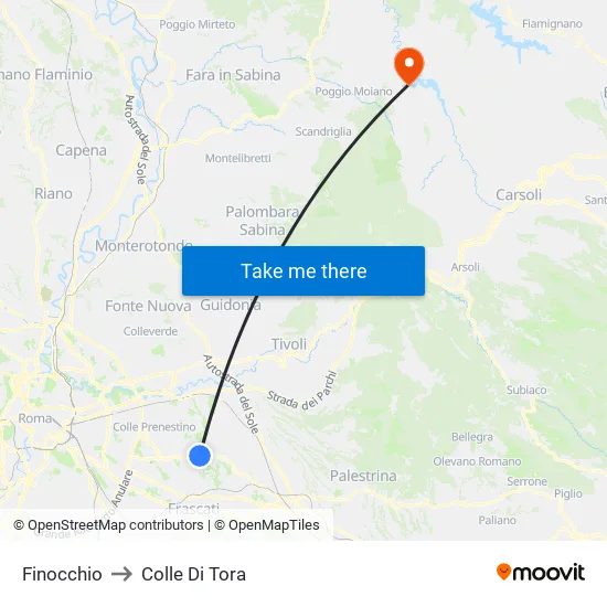 Finocchio to Colle Di Tora map