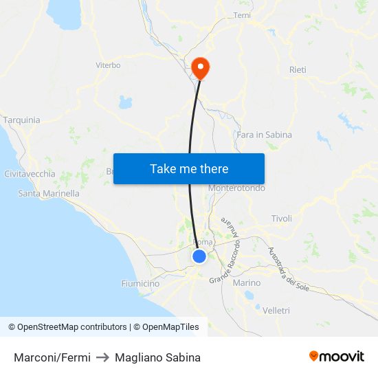 Marconi/Fermi to Magliano Sabina map