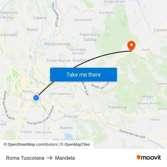 Roma Tuscolana to Mandela map