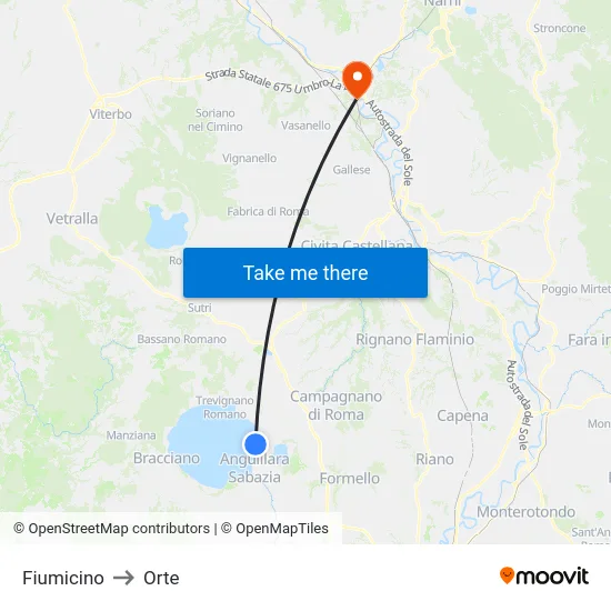 Fiumicino to Orte map