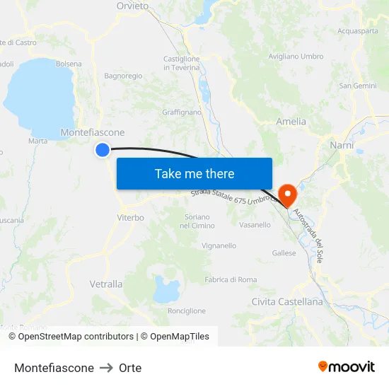 Montefiascone to Orte map