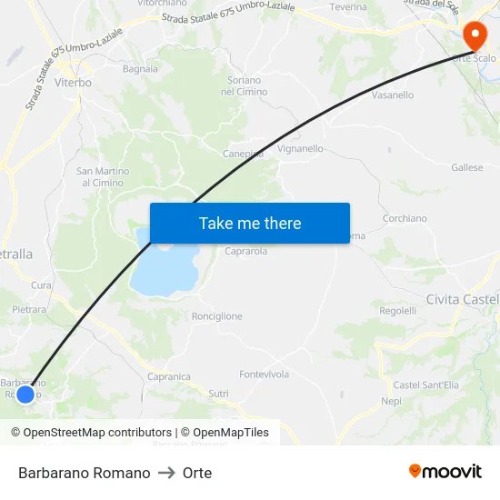 Barbarano Romano to Orte map