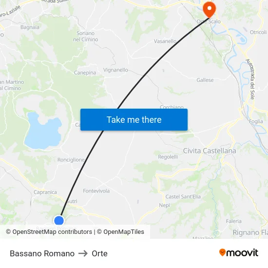 Bassano Romano to Orte map