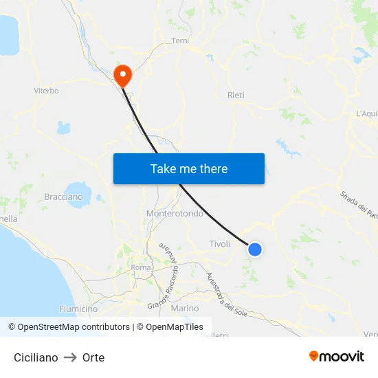 Ciciliano to Orte map