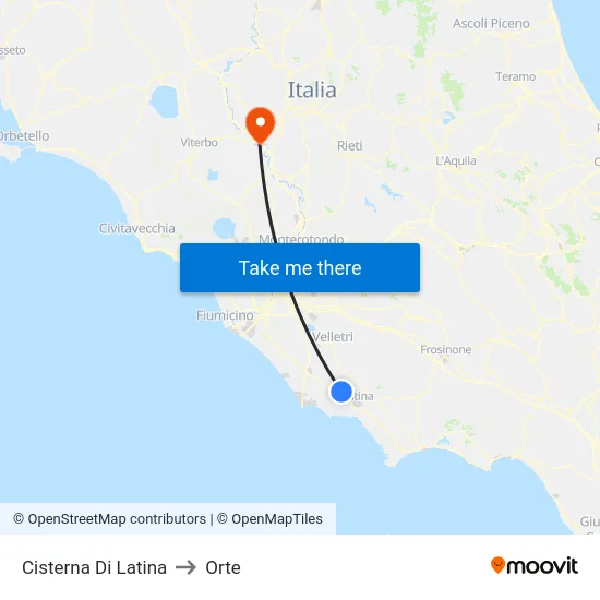 Cisterna Di Latina to Orte map