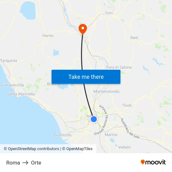 Roma to Orte map