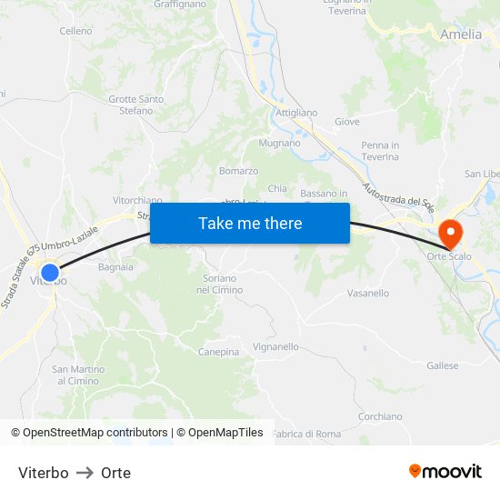 Viterbo to Orte map