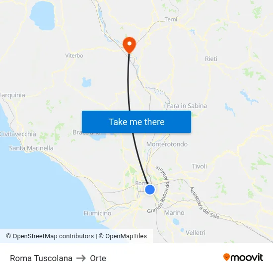 Roma Tuscolana to Orte map