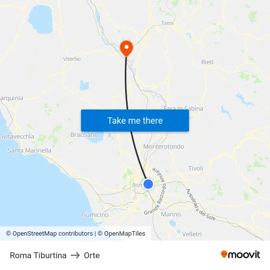 Roma Tiburtina to Orte map