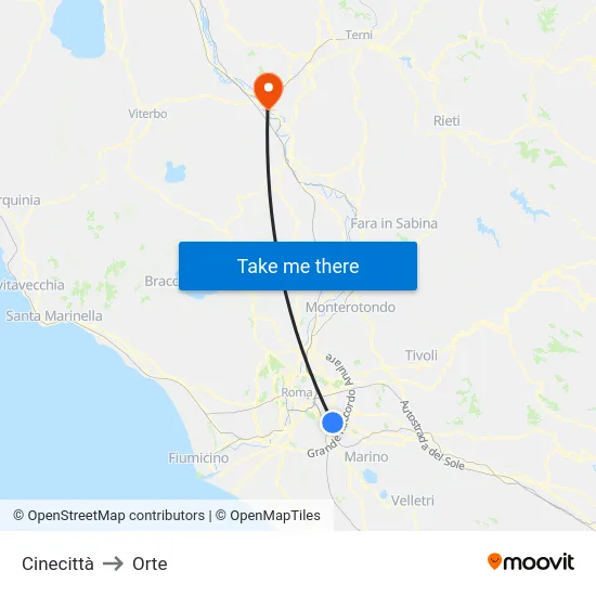 Cinecittà to Orte map