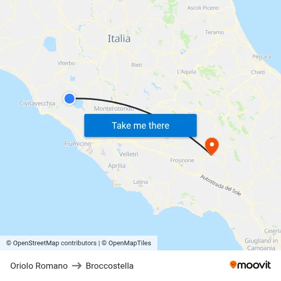 Oriolo Romano to Broccostella map