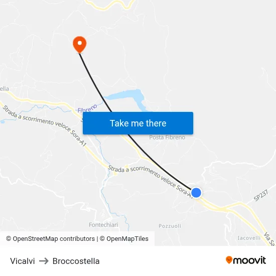 Vicalvi to Broccostella map