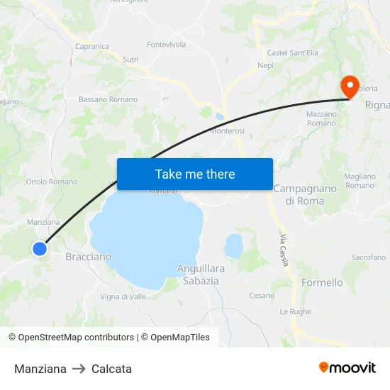 Manziana to Calcata map