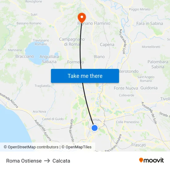 Roma Ostiense to Calcata map