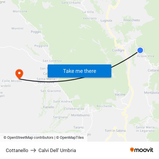 Cottanello to Calvi Dell' Umbria map