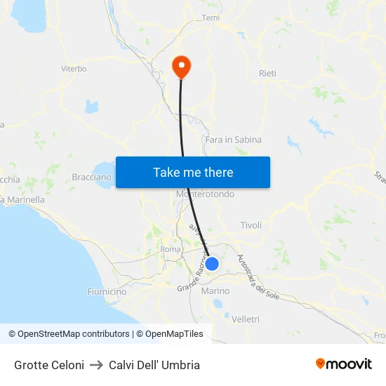 Grotte Celoni to Calvi Dell' Umbria map