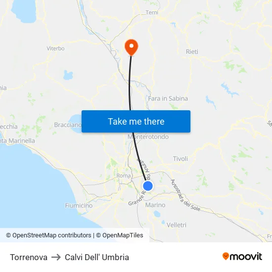 Torrenova to Calvi Dell' Umbria map