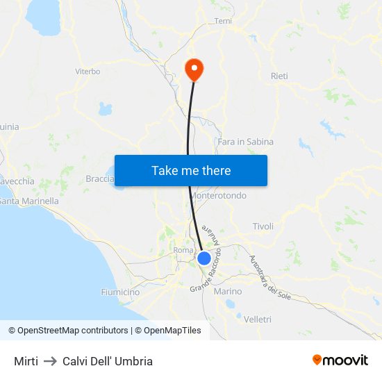 Mirti to Calvi Dell' Umbria map