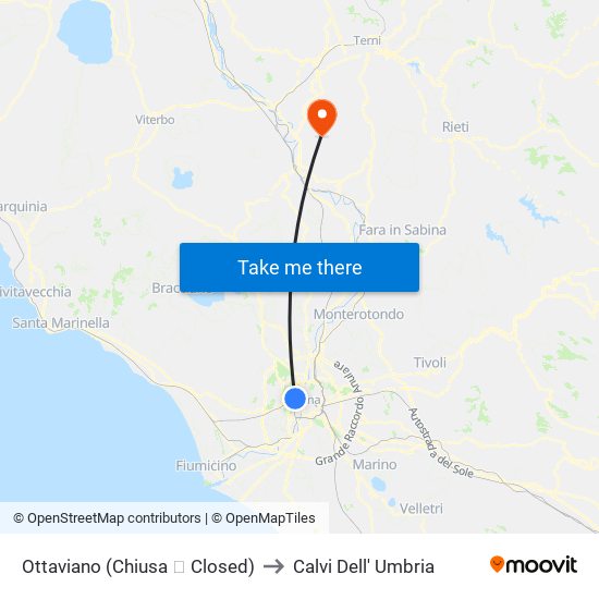 Ottaviano to Calvi Dell' Umbria map