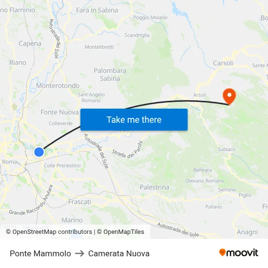 Ponte Mammolo to Camerata Nuova map
