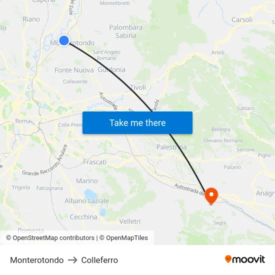 Monterotondo to Colleferro map
