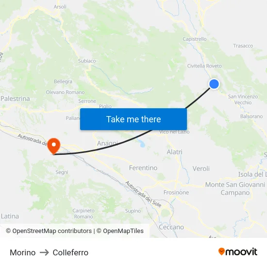 Morino to Colleferro map