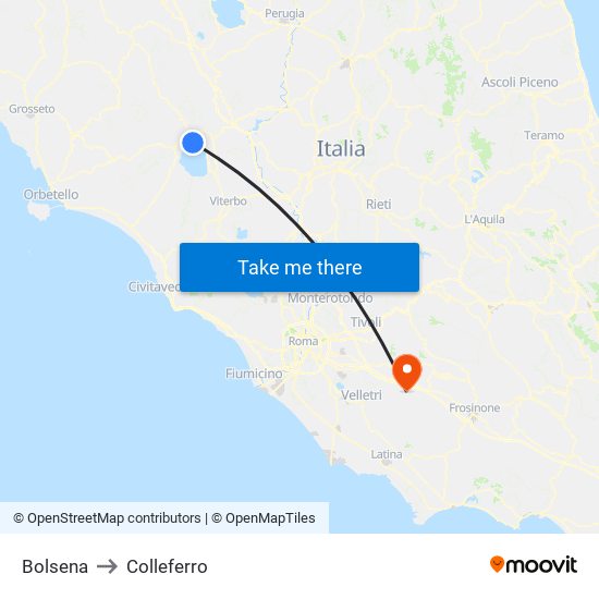Bolsena to Colleferro map