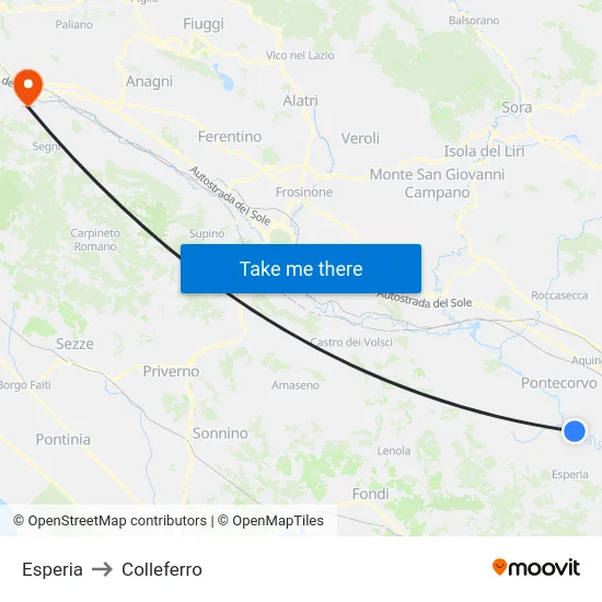 Esperia to Colleferro map