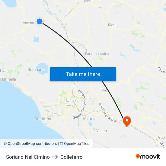 Soriano Nel Cimino to Colleferro map